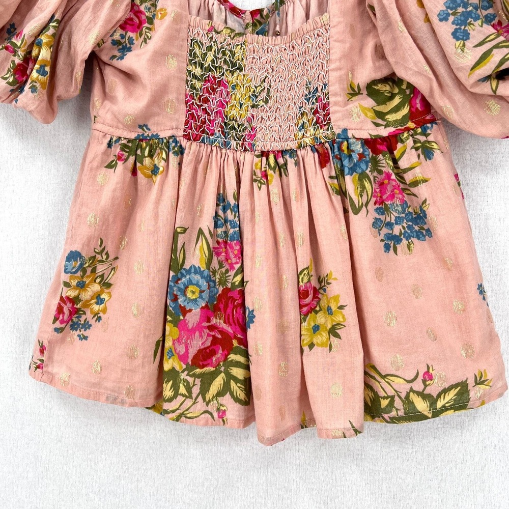 ANTHROPOLOGIE Love The Label Rosette Babydoll Top S Pink Floral Puff Sleeve Boho - Picture 8 of 16